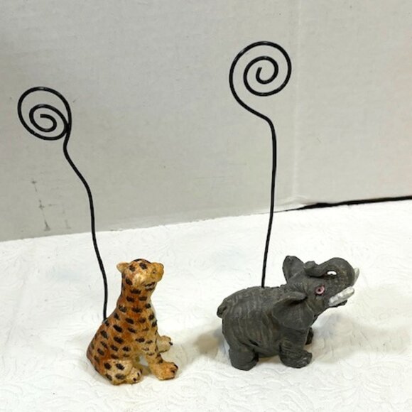 VTG Cheetah Elephant Photo Notecard Wire Holders Hangers Office Home 6.5"Tall - Picture 2 of 13